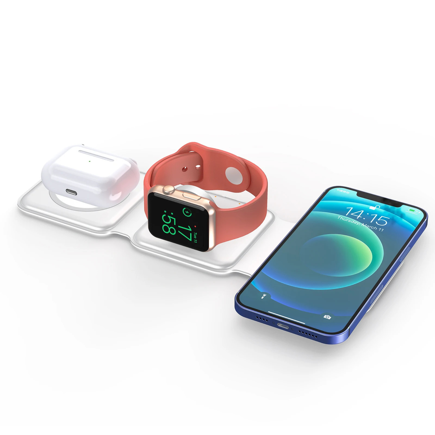 Mastersøn 3-in-1 Oplader - Opvouwbaar Oplaadstation voor iPhone, Watch & AirPods - Wit