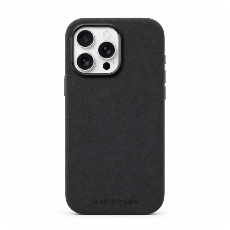 Mastersøn Alcantara iPhone 17 hoesje achteraanzicth Zwart