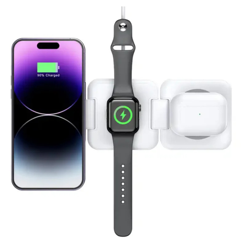 Mastersøn 3-in-1 oplader bovenaanzicht met iPhone geplaatst