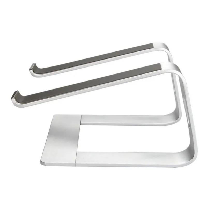 Achterzijde aluminium notebook houder met ovale uitsparing voor kabelmanagement