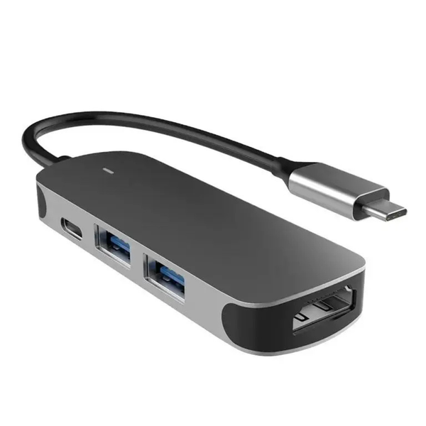Mastersøn 4-in-1 USB-C hub vooraanzicht aansluitingen grijs