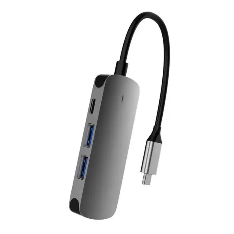 Mastersøn 4-in-1 USB-C hub zijaanzicht op MacBook aangesloten