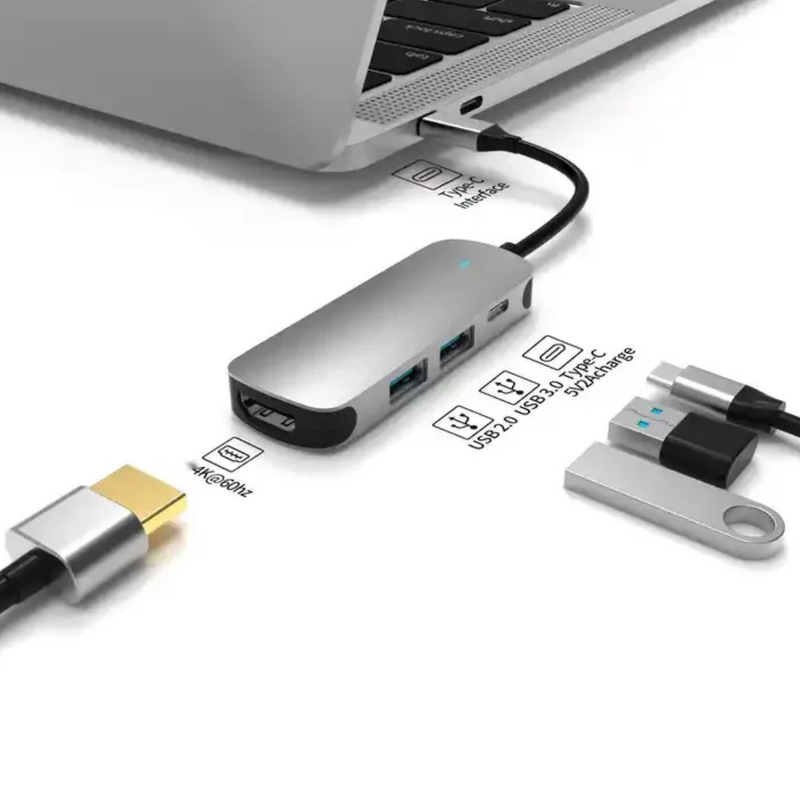 Mastersøn 4-in-1 USB-C hub bureauopstelling met MacBook