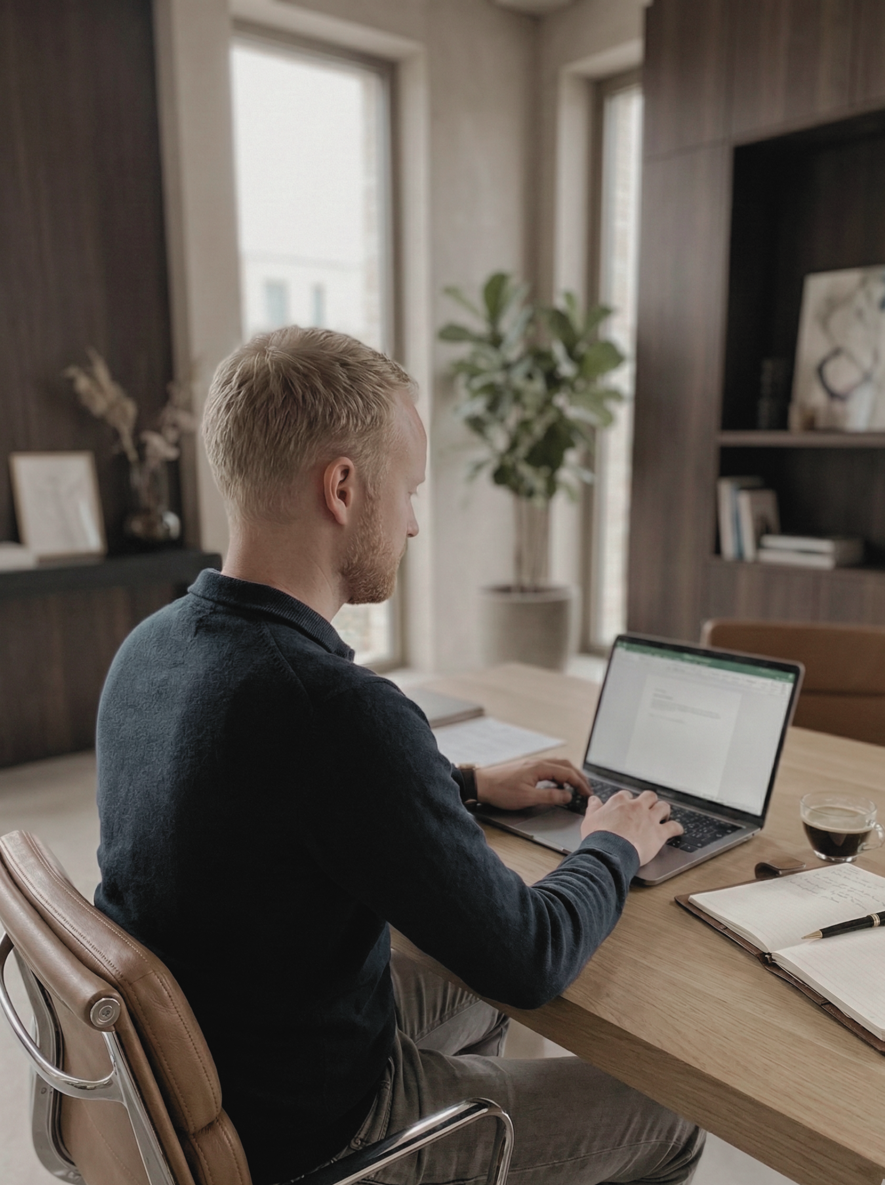 Mastersøn eigenaar achter zijn computer 