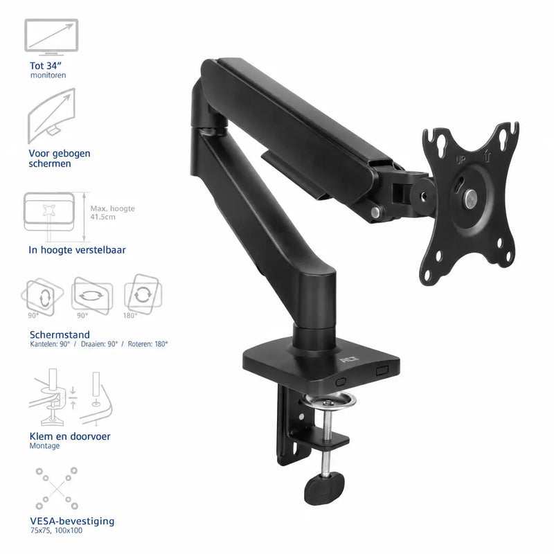 ACT Monitorarm 1 Scherm met Gasveer - Tot 34 inch - VESA