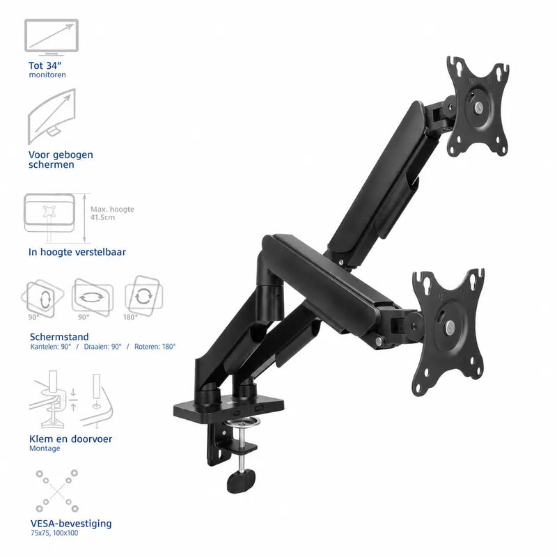 ACT Monitorarm 2 Schermen met Gasveer - Tot 34 inch - VESA