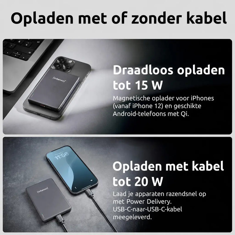 Intenso MagSafe Powerbank 5000 mAh - Magnetisch & Draadloos - MW5000