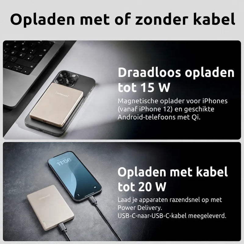 Intenso MagSafe Powerbank 5000 mAh - Magnetisch & Draadloos - MW5000