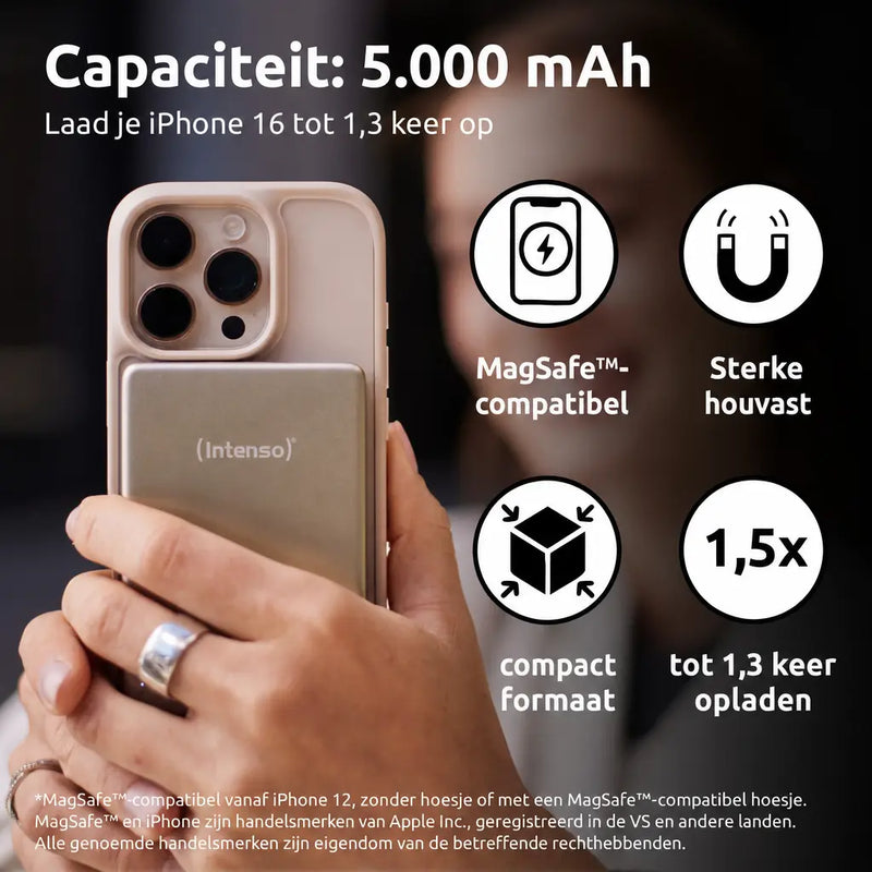 Intenso MagSafe Powerbank 5000 mAh - Magnetisch & Draadloos - MW5000