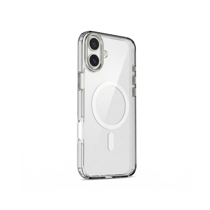 Detailopname van de camera bescherming en transparante afwerking van de iPhone 17 case.