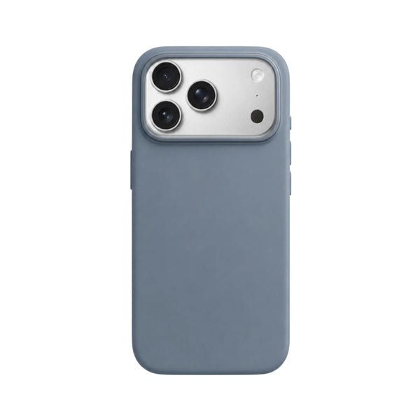 Mastersøn premium iPhone 17 Pro hoesje in blauwgrijs met een zilveren aluminium cameraplaat #blauw