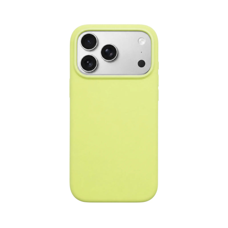 Fris limegroen iPhone 17 Pro hoesje met een luxe zilveren camerarand van Mastersøn