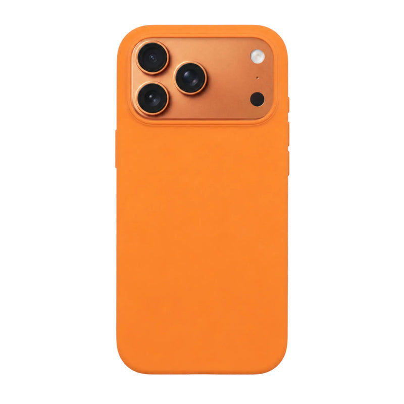 Premium oranje iPhone hoesje van Mastersøn met een oranje aluminium cameraprotector