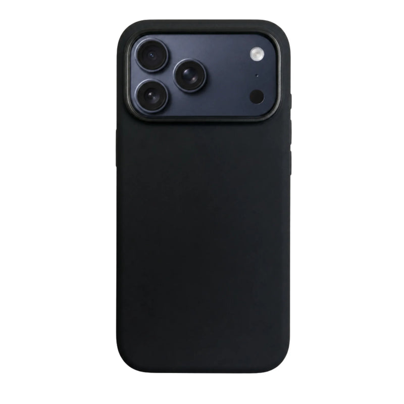 Minimalistisch mat zwart Mastersøn iPhone hoesje met een donkergrijze aluminium camerarand