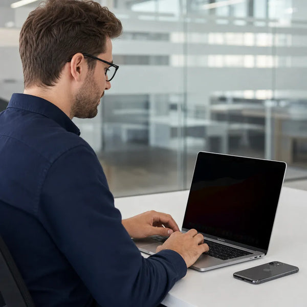 macbook privacy screenprotector lifestyle in een kantoor 